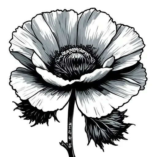 Small Black Poppy With Carter Written Along The Stem For A Hand