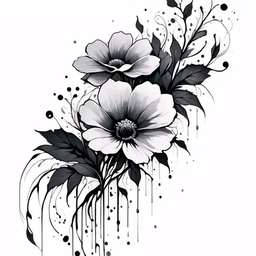 Flowy Abstract Flowers Going Down From Shoulder