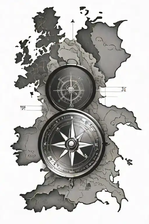 Compass Europe Map Outline Drawing
