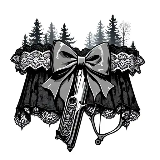 Lace Garter With Bow And Gun Tucked Within The Trees