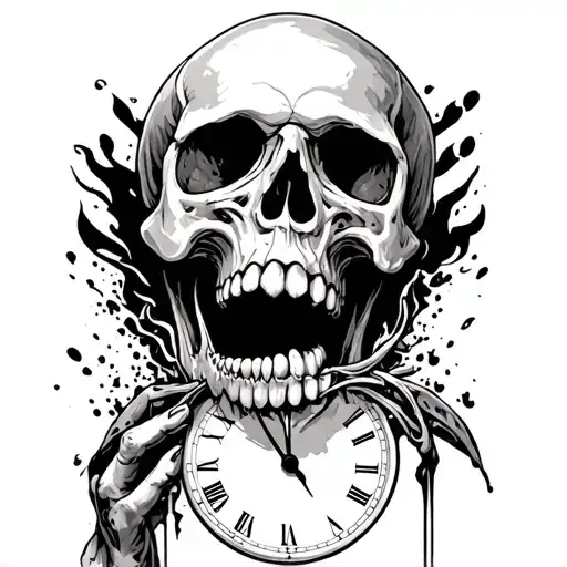 Skull Eating A Clock