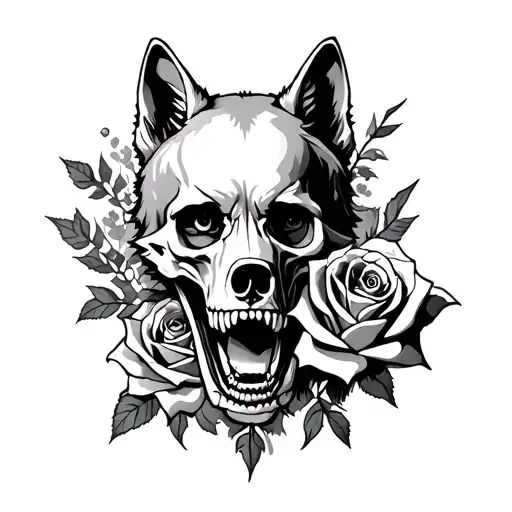 Skull Roses Wolves