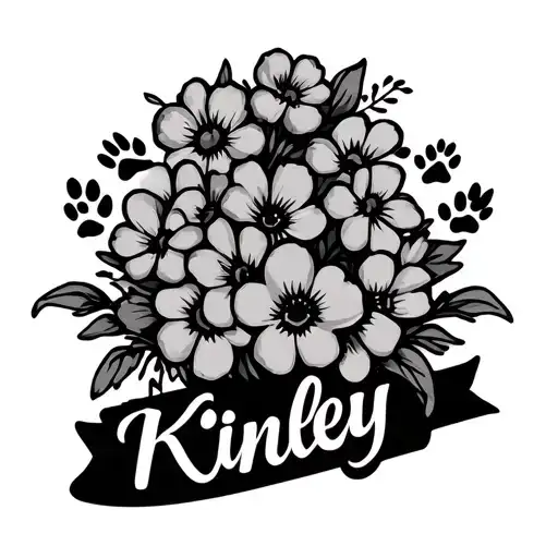 April Birth Month Flowers Bouquet With Paw Prints And The Name Kinley