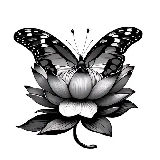 Black Butterfly Sitting On A Lotus Flower Blooming