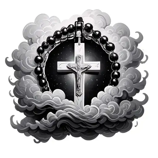 3D Rosary Wrapped Loosely Clouds Surrounding