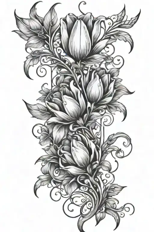 Super Long Tulip Flowers With Vines On Hip