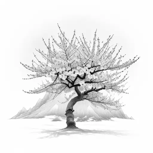 Cherry Blossom Tree On A Mountain Side