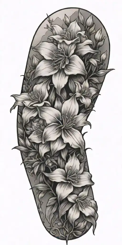 Rocky Mountain With Columbine Flowers And Gardenia Flowers