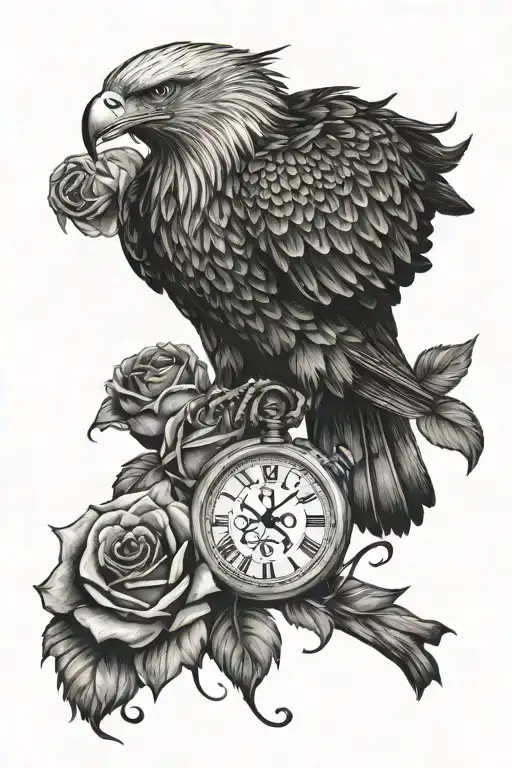 Eagle Carrying Rose Rose Stem A Quote Broken Time Piece And Rose