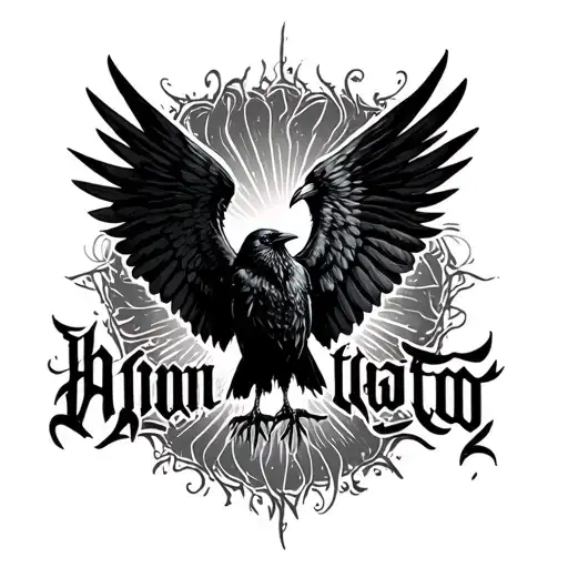 Crow Wings Spread Wide With Dark Lettering On Background
