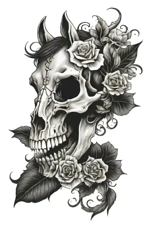 Horse Skull In Flowers