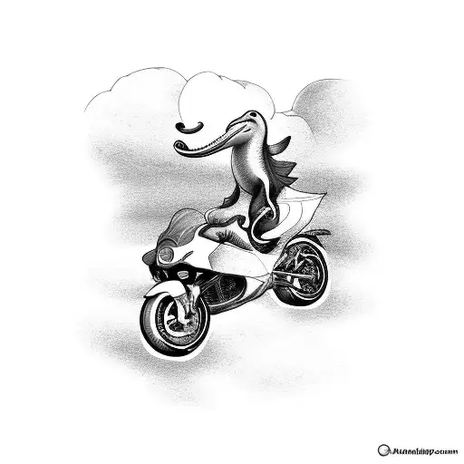 A Dolphin Riding A Motorcycle With A Snake As The Passenger