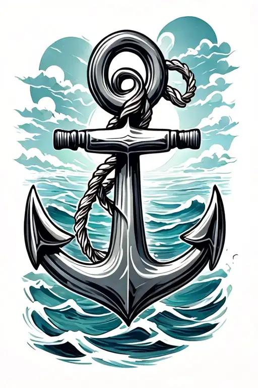 Ocean Themed Tattoo Featuring An Anchor