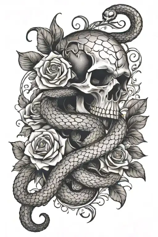 Snake Wrapped Around My Forearm With Flowers And A Skull
