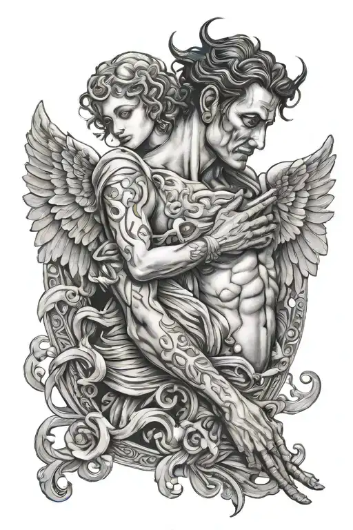 Man Evil Looking Holding A Gentle Angel Holding