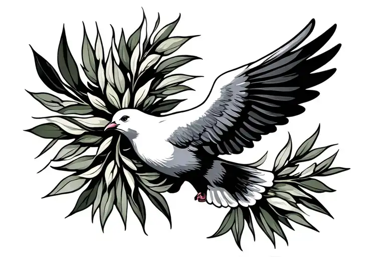 Dove Of Peace With Olive Branch In Its Mouth Flying Away