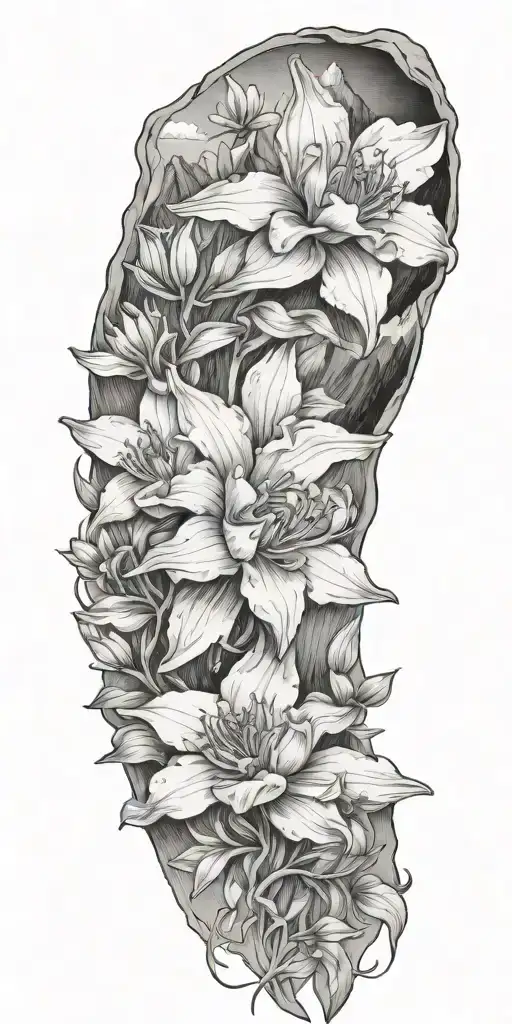 Rocky Mountain With Columbine Flowers