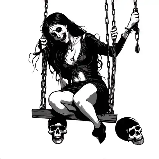 Scary Girl On A Swing With Skulls
