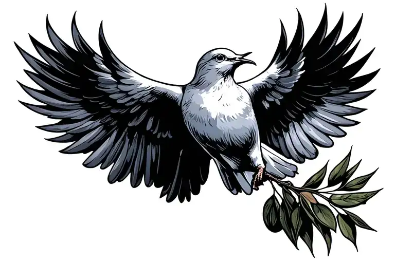 Dove Of Peace With Olive Branch In Its Mouth Flying Away