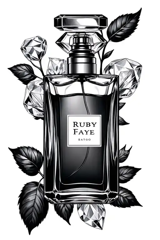 Rose And White Diamond Perfume Bottle Surrounded With The Name Ruby Faye