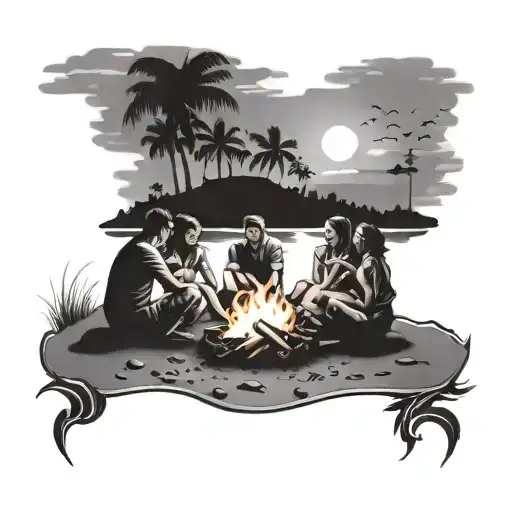A Beach Bonfire With Friends And Family Enjoying A Summer Night