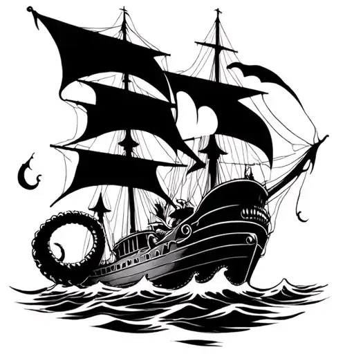 Ship Sailing Getting Attacked By Kraken