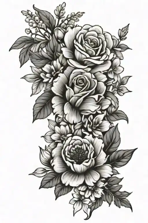 Flower Bouquet Tied Together Representing The Client's Family Birth Flowers