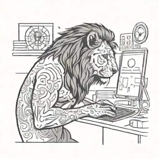 A Data Analyst Working On A Computer With A Lion Tattoo On Their Arm