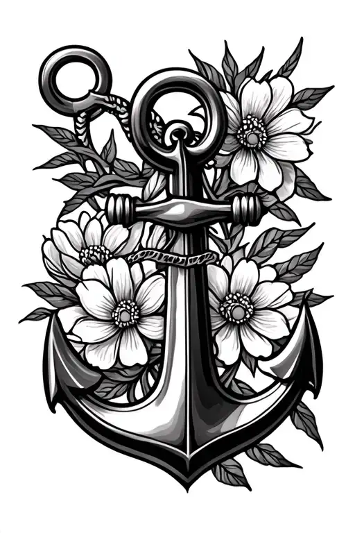 Marine Anchor And Flowers Coming