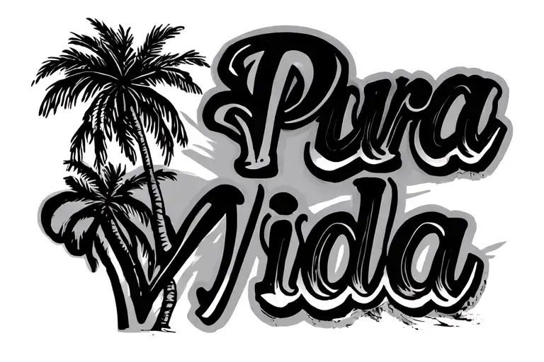 Pura Vida Elegant Cursive Text With Palm Tree