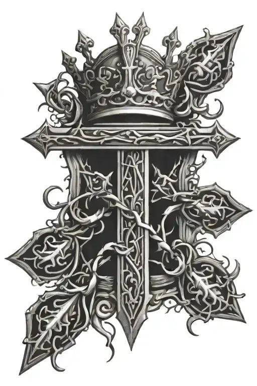 Christian Cross With Thorns Twisting Around It With A Crown At The Top
