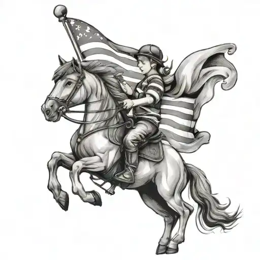 Child Holding A Flag And A Smoke Bomb On A Winged Horse