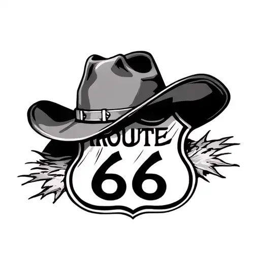 Route 66 Panel And Cowboy Hat