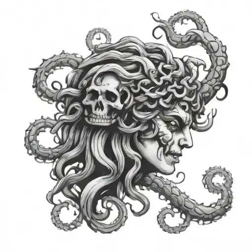 Medusa With A Skull On Hand