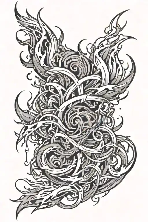 An Abstract Tattoo Design Inspired By Fire And Thunder Element