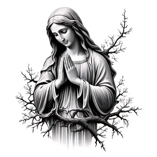 Virgin Mary Praying Over A Posion Tree