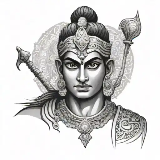 A Stylized Portrait Of Lord Ram With Intricate Details And Shading