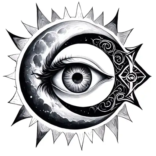 Multiple Cycle Of Moon With Eye Of Ra Tatoo