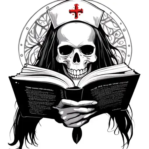 Skull Nurse Reading A Book