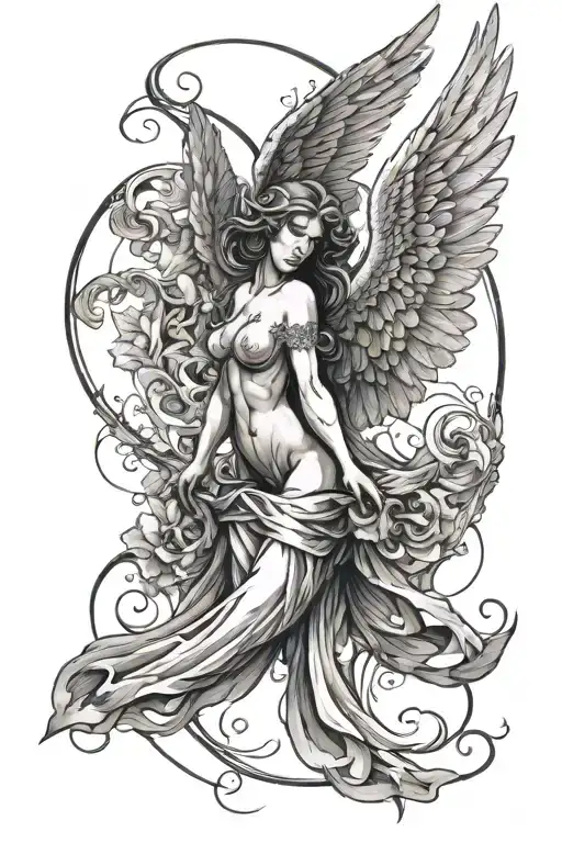 Angel With Spread Wings Looking Down