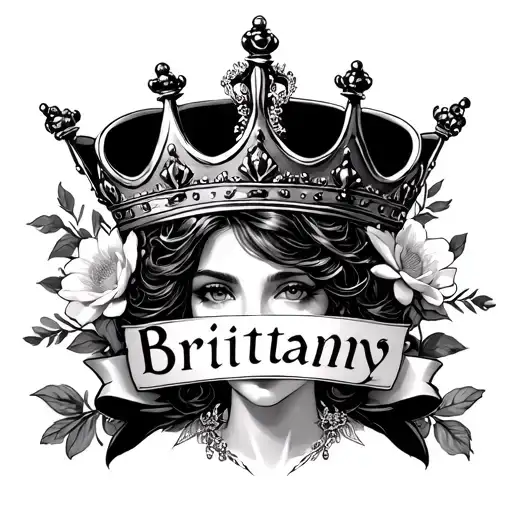 The Name Brittany With Queen Crown And Flowers