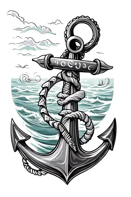 Full Sleve Ocean Themed Tattoo Featuring An Anchor