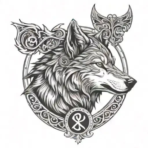 Wolf With Alpha Omega Symbol Greek Letters