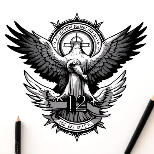Create A Forearm Tatto With A Saint An Eagle And The Number 12