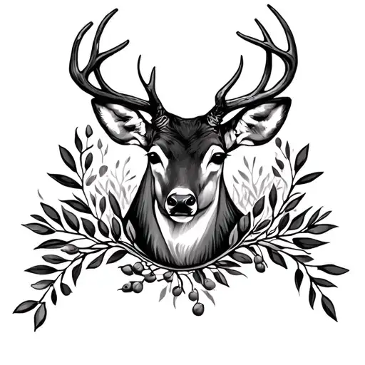 Deer Head With Olive Branches Around