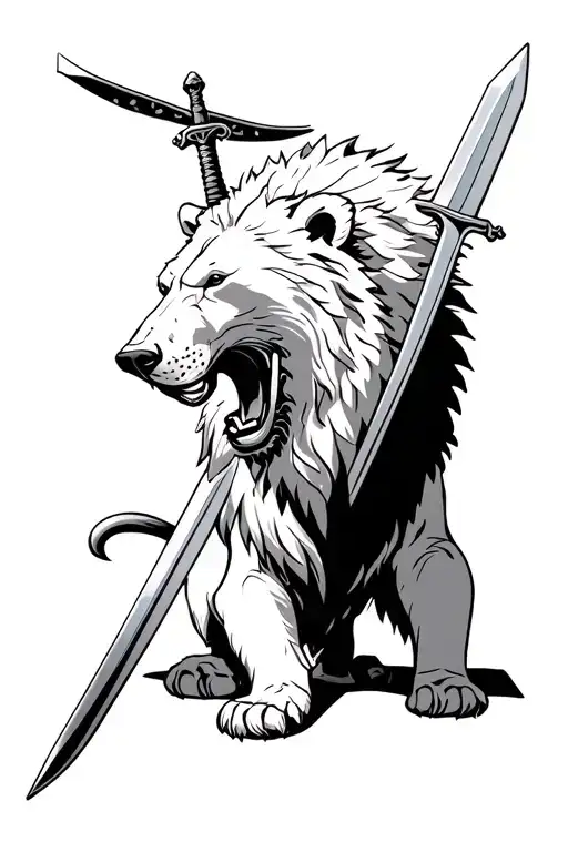 Polar Bear And Lion With Swords Drawn