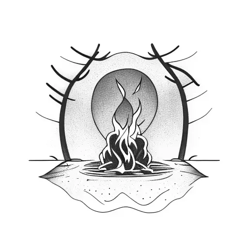 Campfire On Edge Of Water