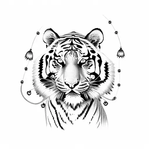 Tiger With Rosary And Flowers