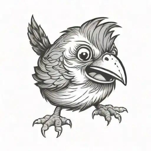 Cute Fluffy Baby Bird Yawning Smiley With No Colour