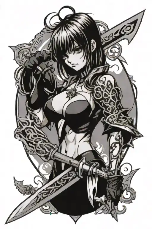 Anime Woman Revealing A Dagger Corruption Insignia Integrated
